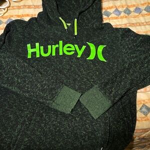 Hurley Hoodie,Dark Green w Electric Green trim/decal, size Large mens.